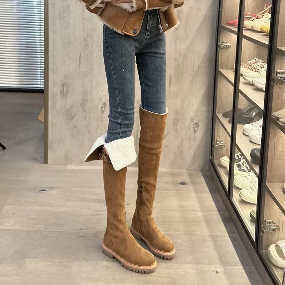 Botas altas de gamuza con forro cálido, estilo coreano