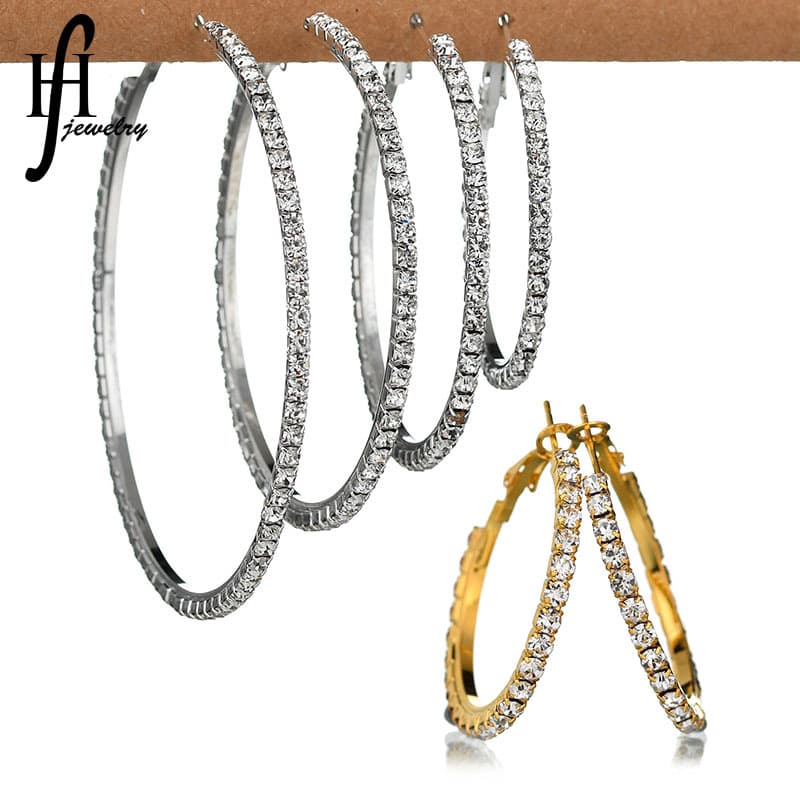 Aretes de argolla grande con circones, acero inoxidable