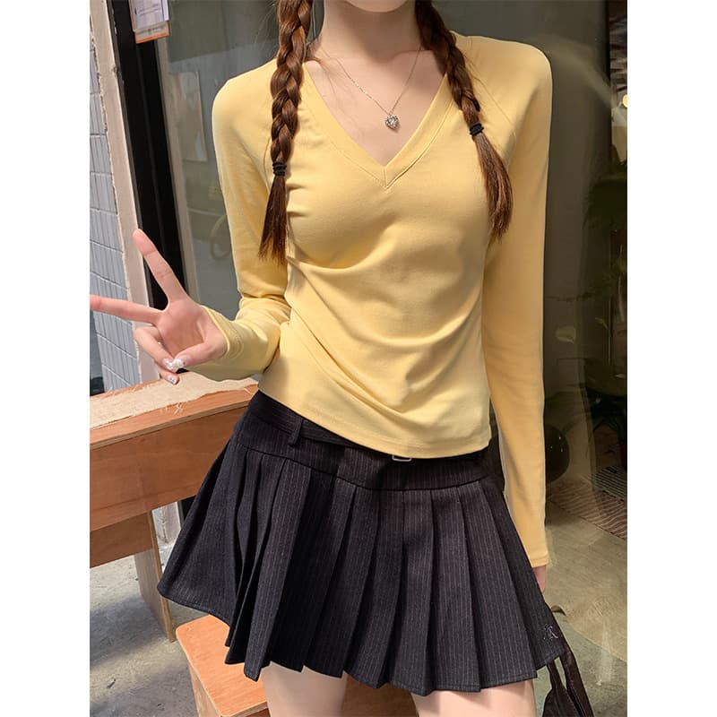 Camiseta de algodón manga larga ajuste slim