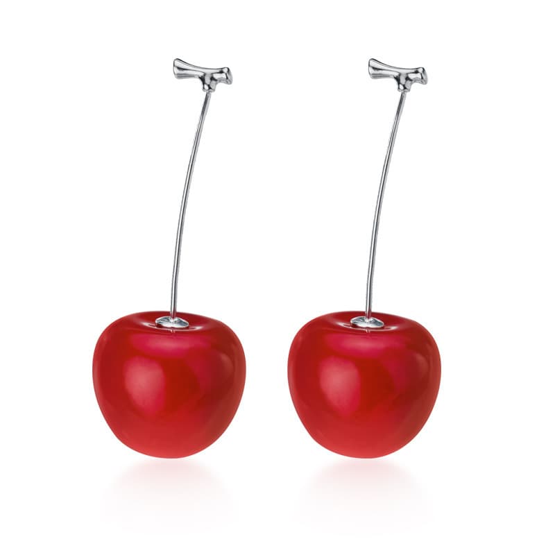 Aretes largos de cereza de plata S925 estilo mori