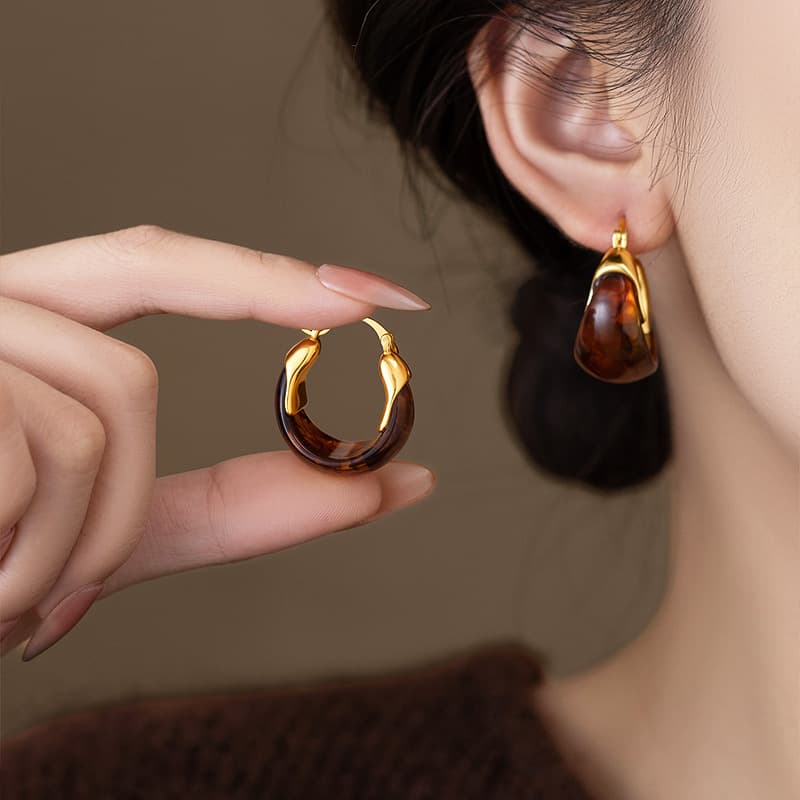 Aretes de ámbar estilo francés para mujer