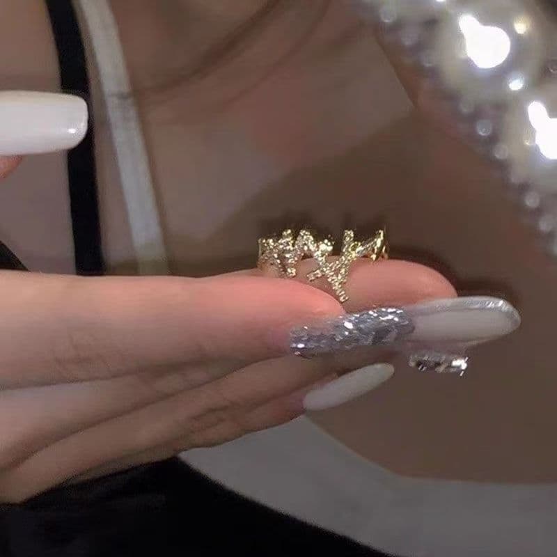 Anillo abierto con zircones estilo coreano y japonés