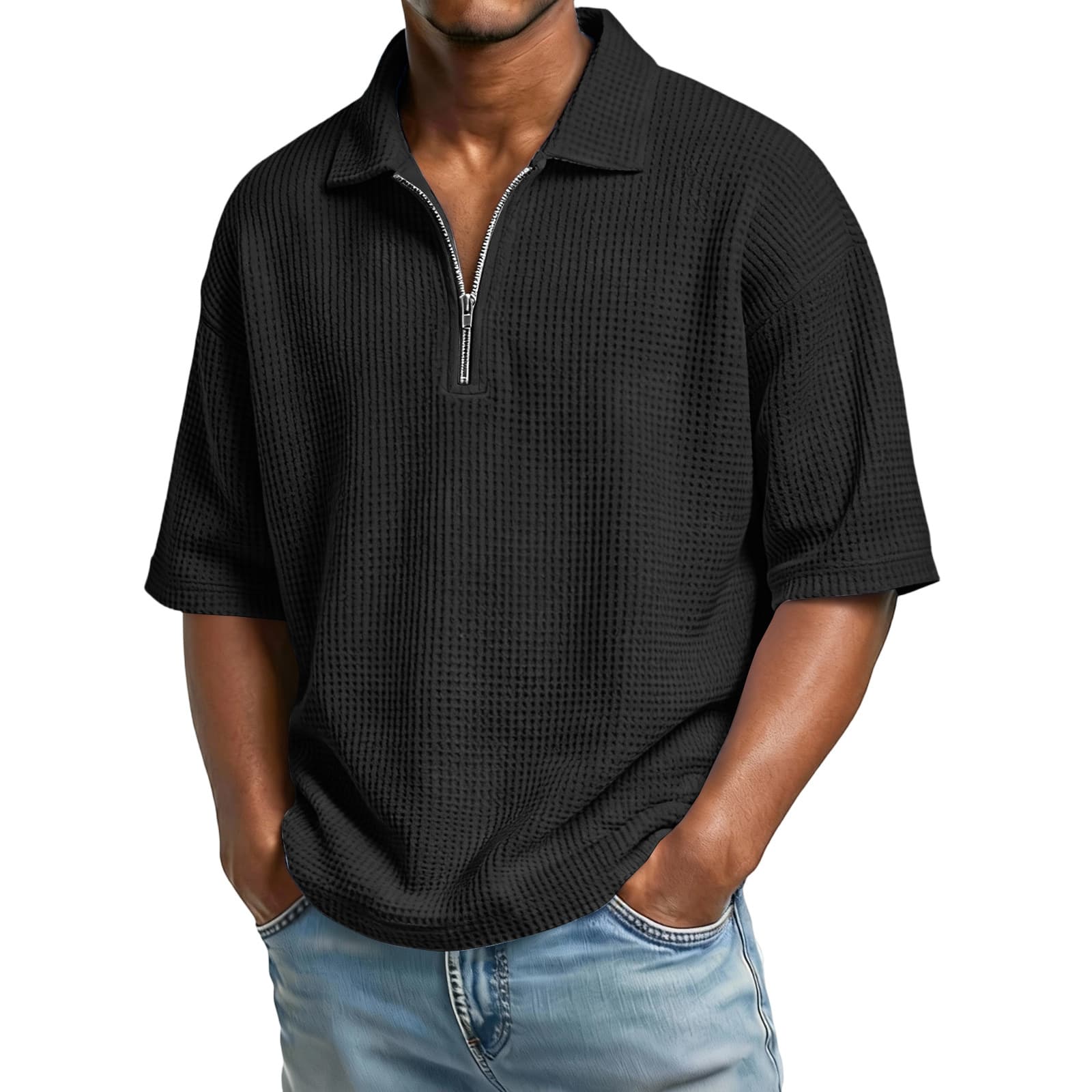 Polo de manga corta con tejido de panal para hombre