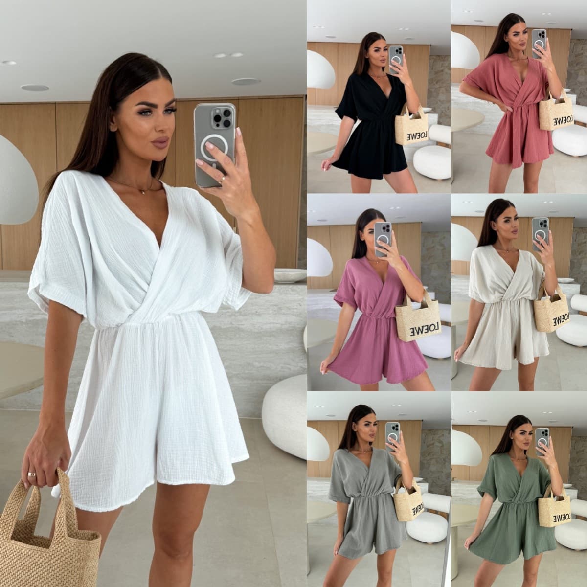 Jumpsuit de verano con cuello en V y cintura alta