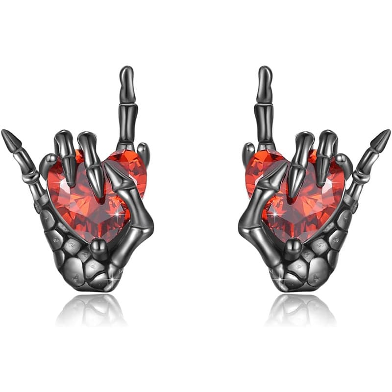 Aretes de corazón y mano con diamante retro