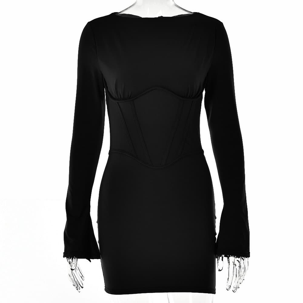 Falda cadera elegante con cuello redondo y mangas largas