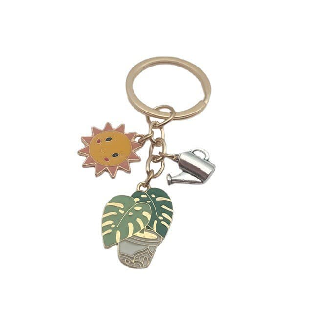 Llavero combinado cactus y sol, estilo rural