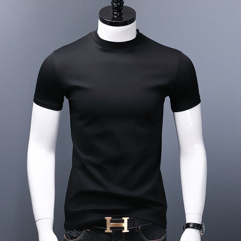 Camiseta hombre ajustada algodón pima y cuello alto