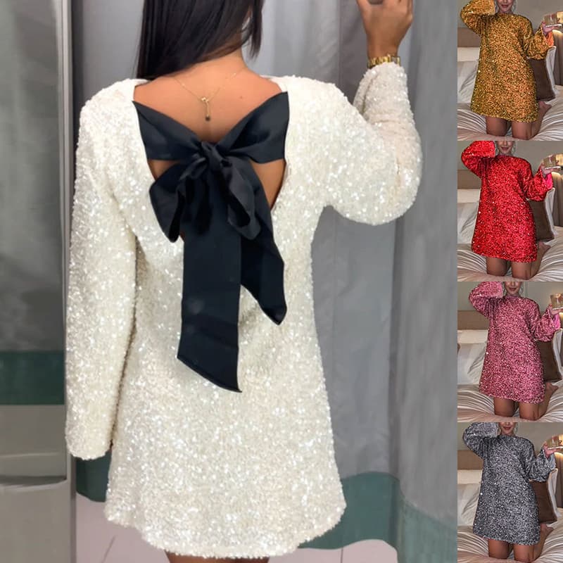 Vestido con lazada trasera y lentejuelas