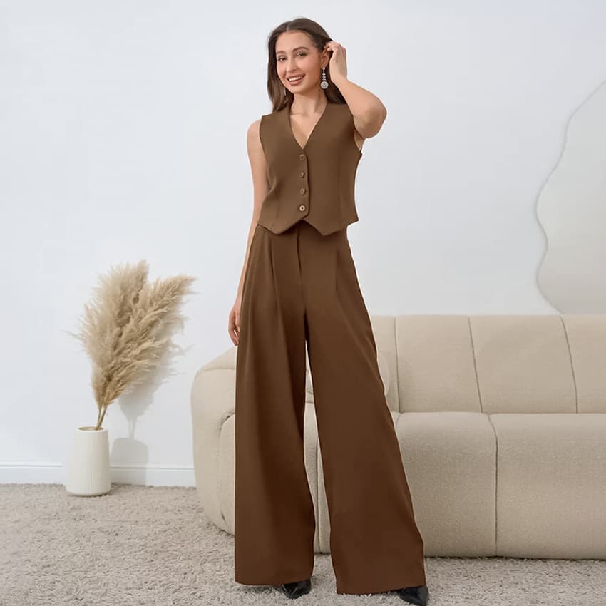 Chaleco y pantalón sin mangas casual para mujer