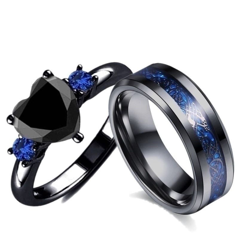 Anillo de bodas con gema de corazón negro