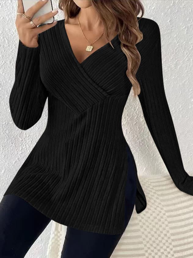 Pijama de cuello en V y mangas largas