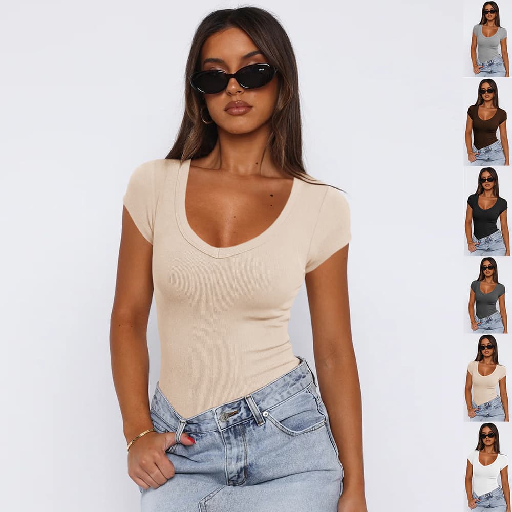 Camiseta mujer ajustada manga corta verano