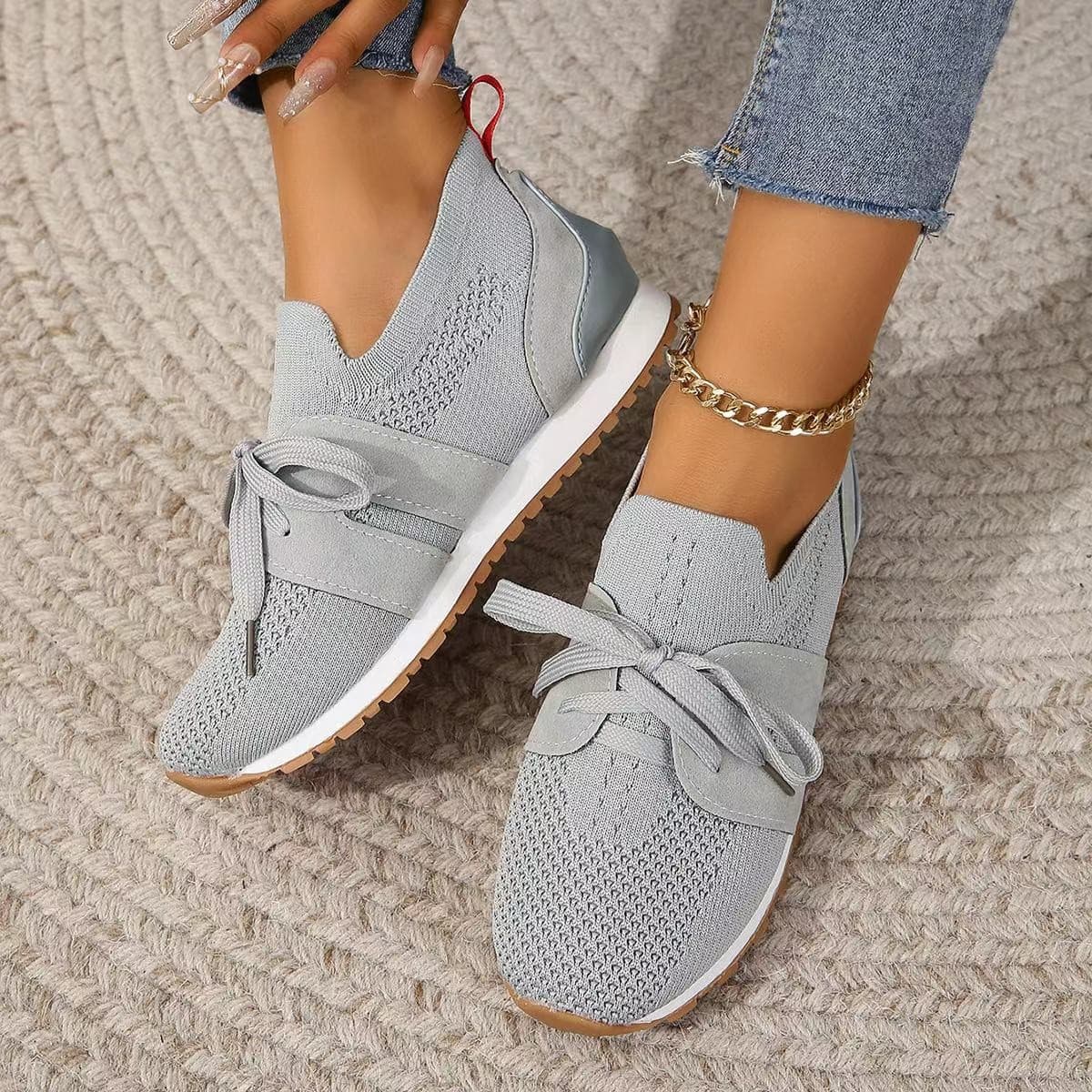 Zapatos planos respirable con cordones para mujer