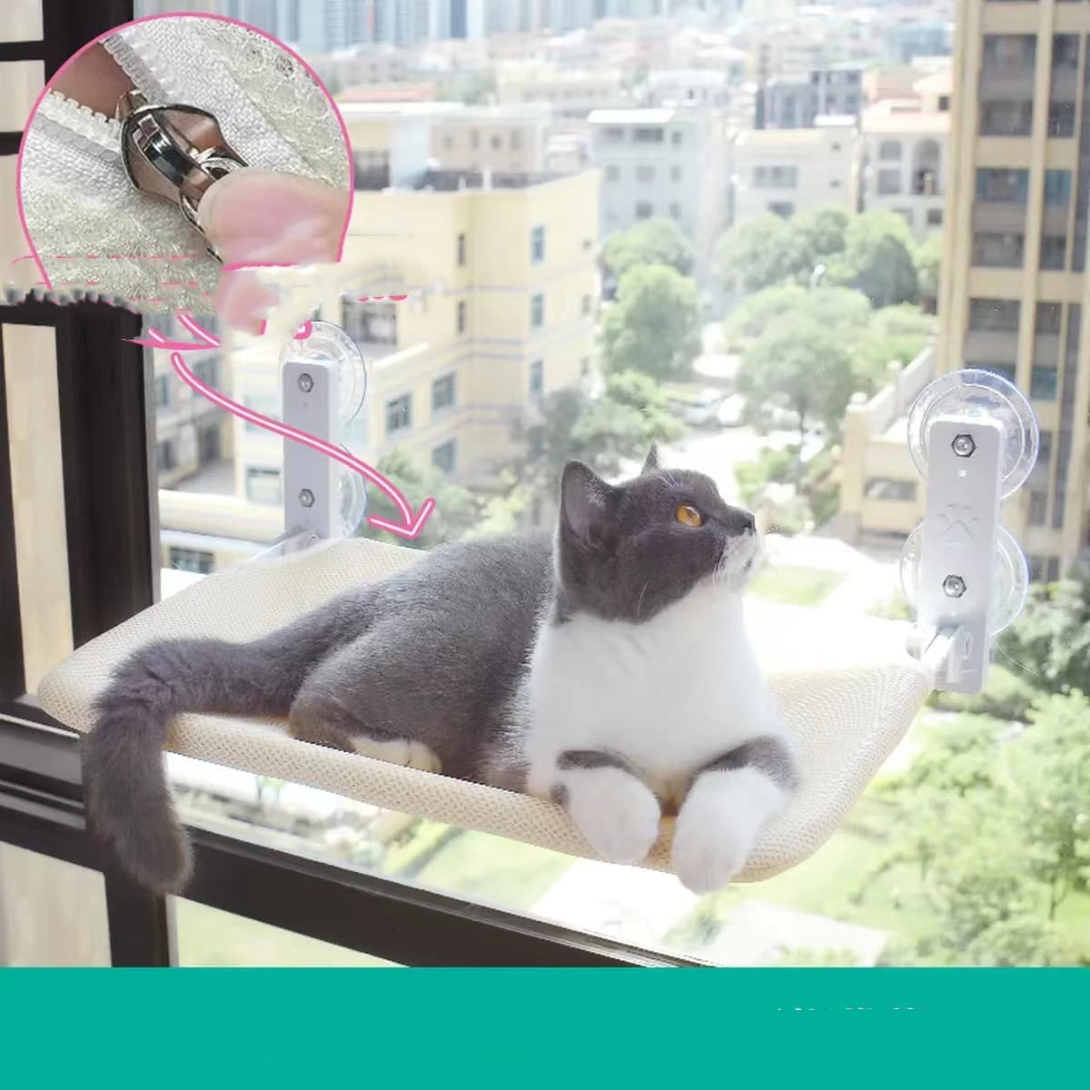 Hamaca para gatos con ventosas y malla transpirable