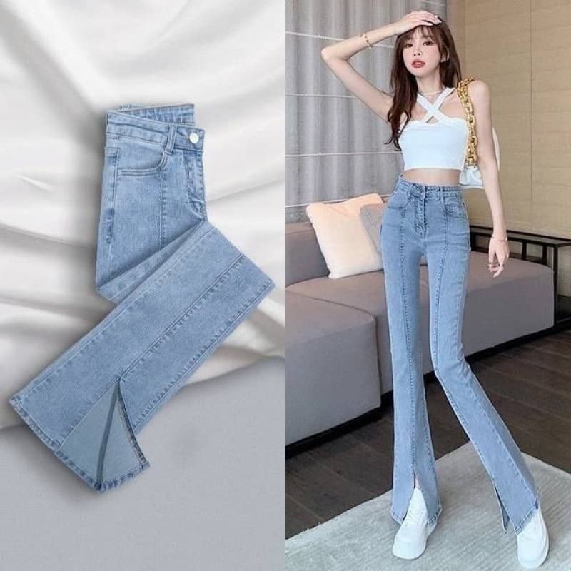 Jeans ajustados de cintura alta con aberturas