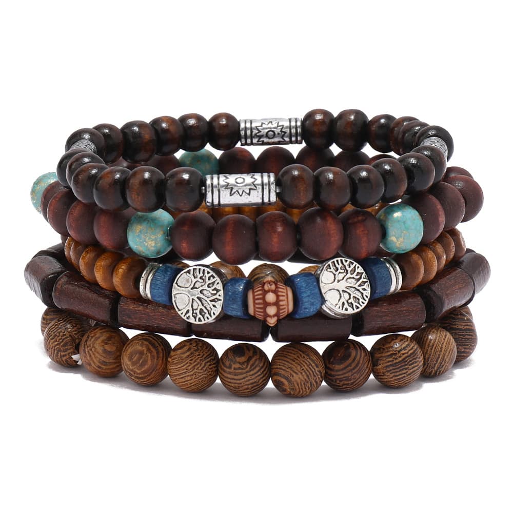 Pulsera de madera retro tejida a mano
