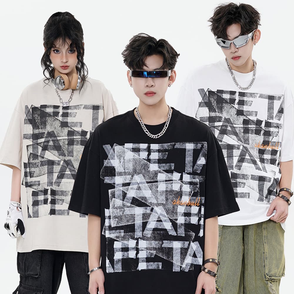 Camiseta con estampado de letras, corte amplio para hombre y mujer