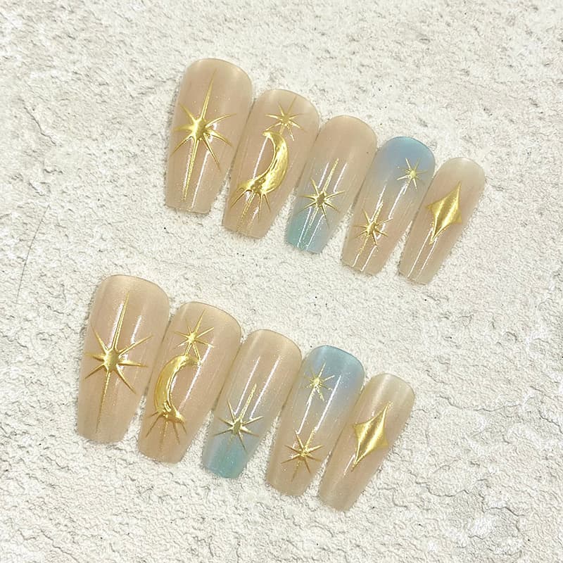 Uñas postizas brillantes estrellas luna