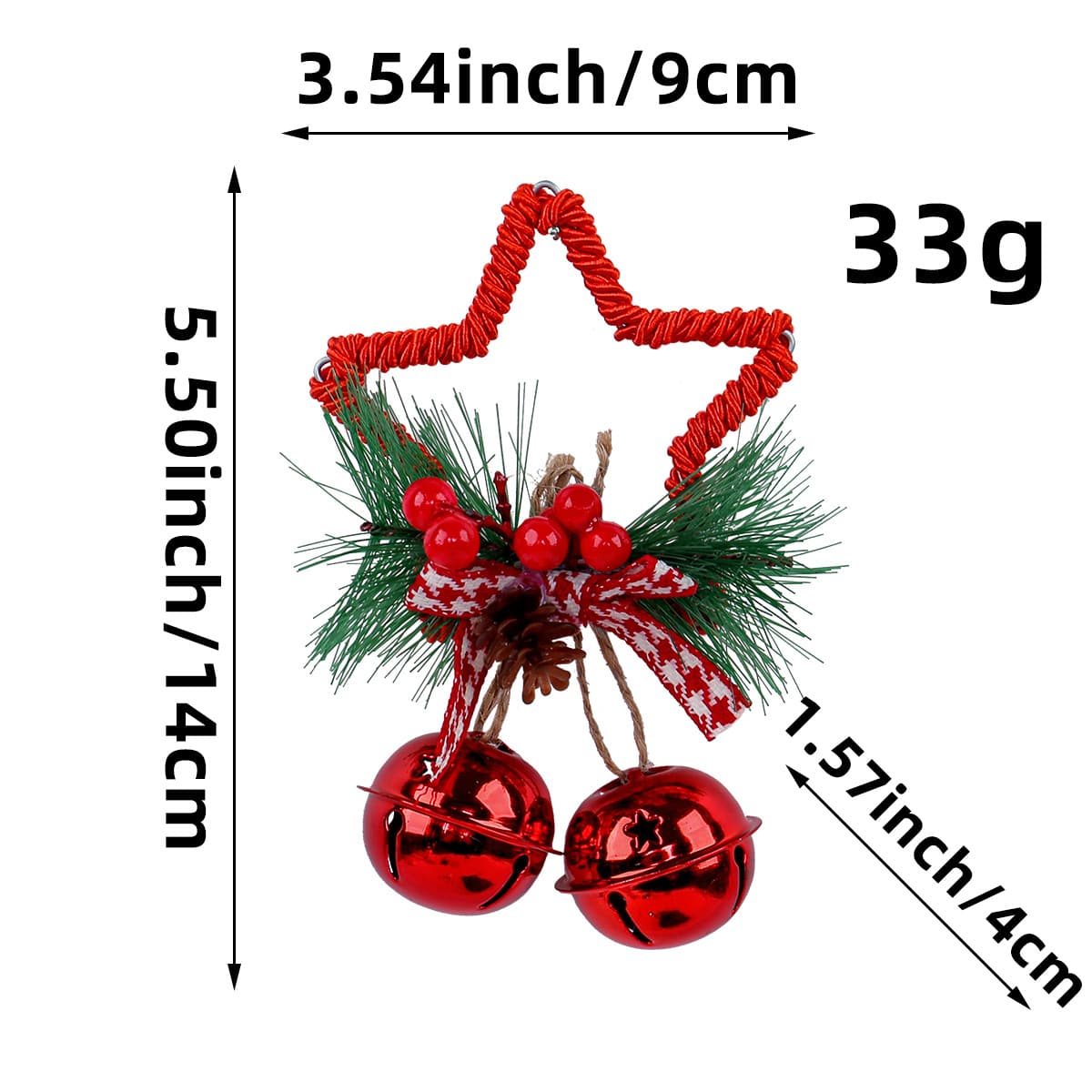 Adorno navideño estrella con campana y accesorios