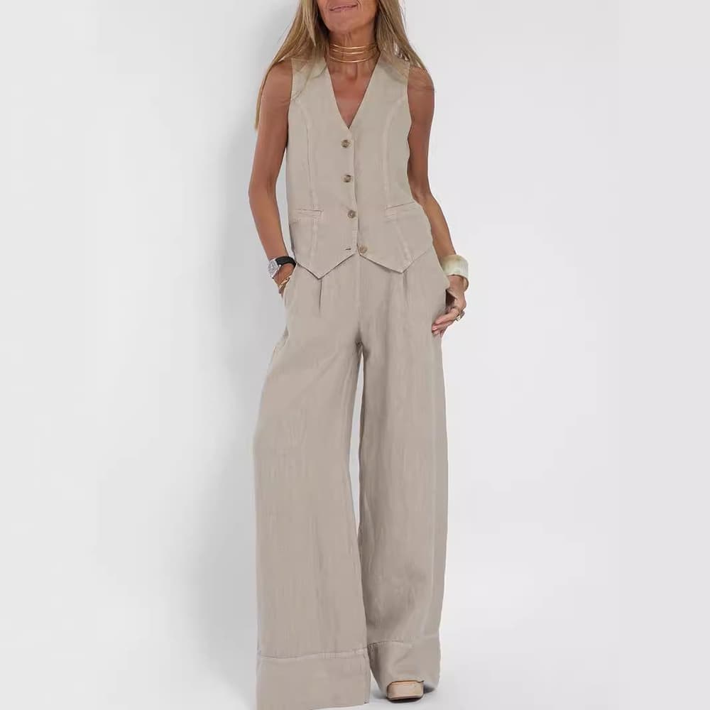 Conjunto de verano con chaleco cuello V sin mangas y pantalón