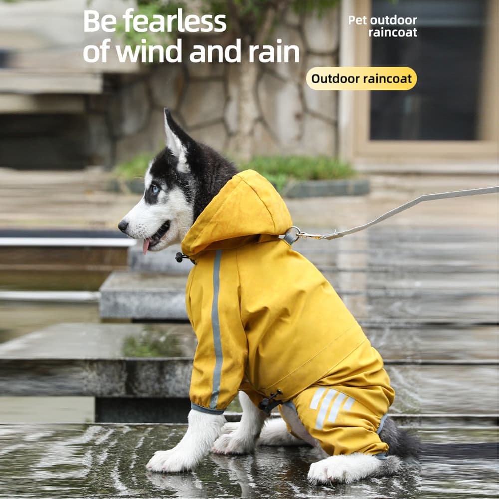Impermeable para perros con diseño de cuatro patas y franja reflectante