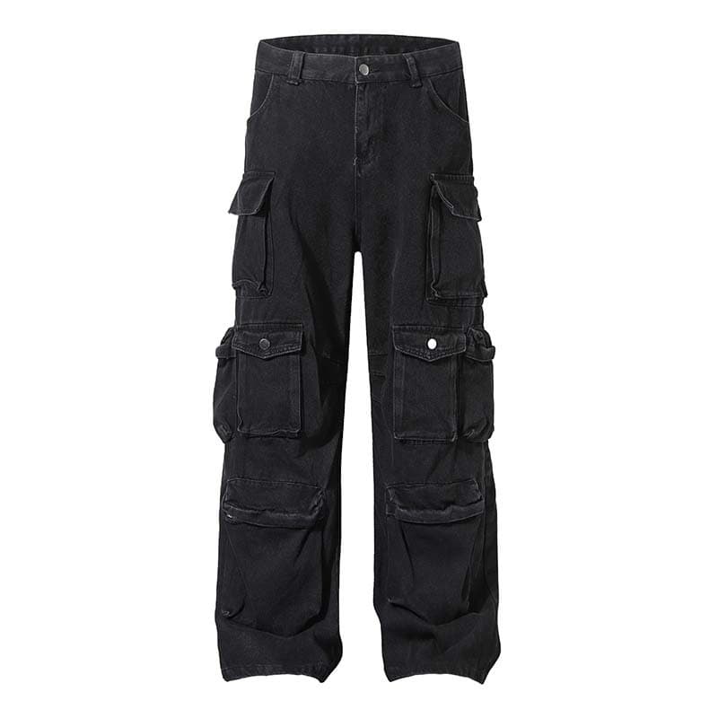 Jeans cargo recto vintage con múltiples bolsillos