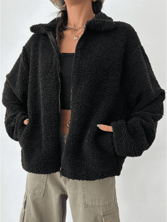 Chaqueta de felpa teddy con hombros caídos