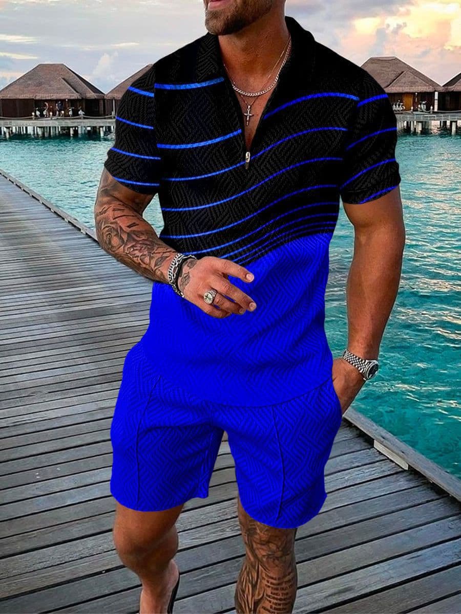 Conjunto de polo y pantalón corto estampado para hombre