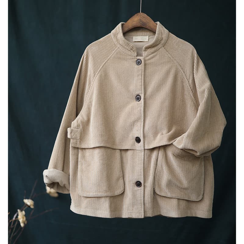 Chaqueta pana cuello alto manga larga