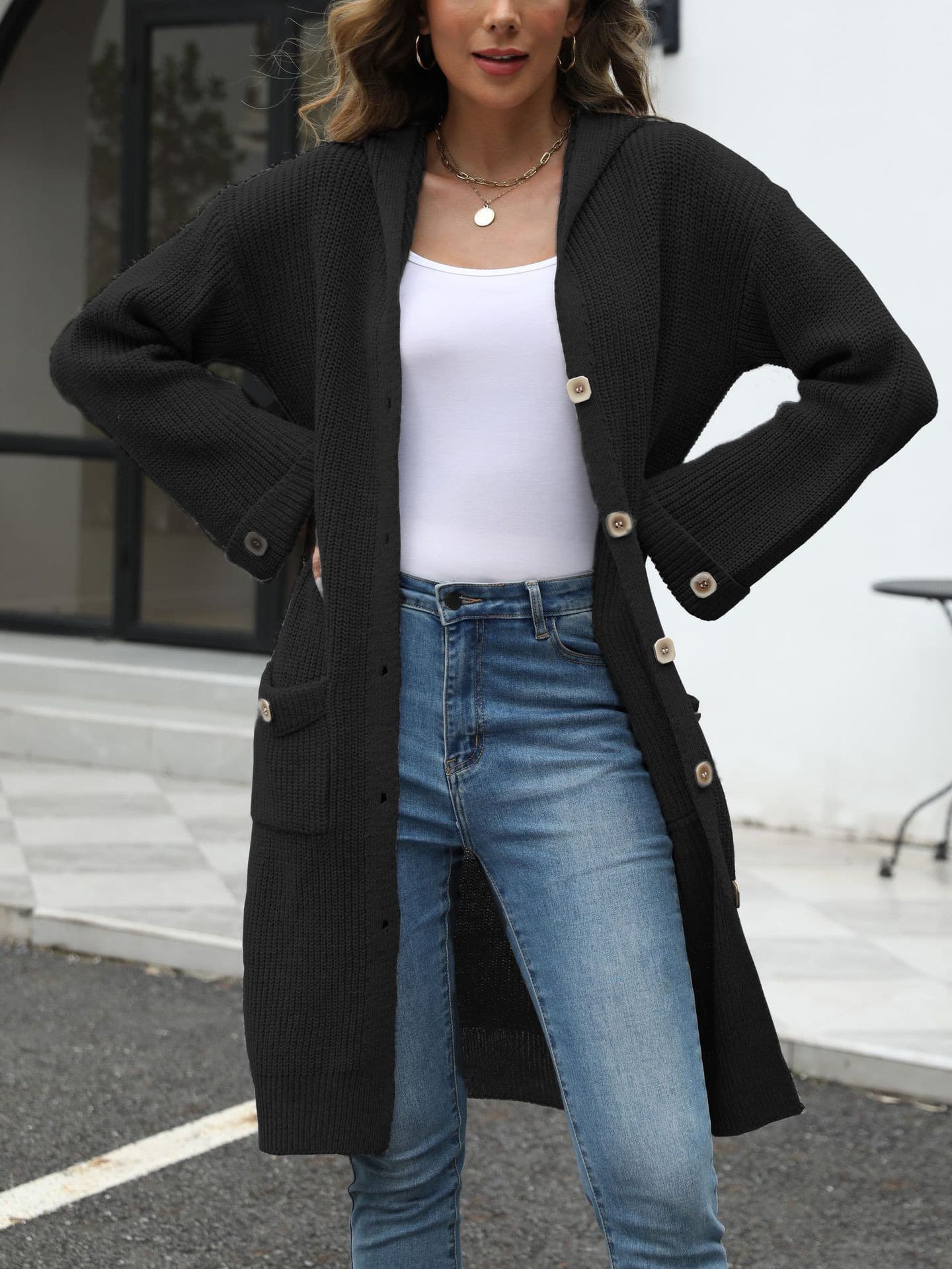 Cardigan suelto de color sólido para otoño