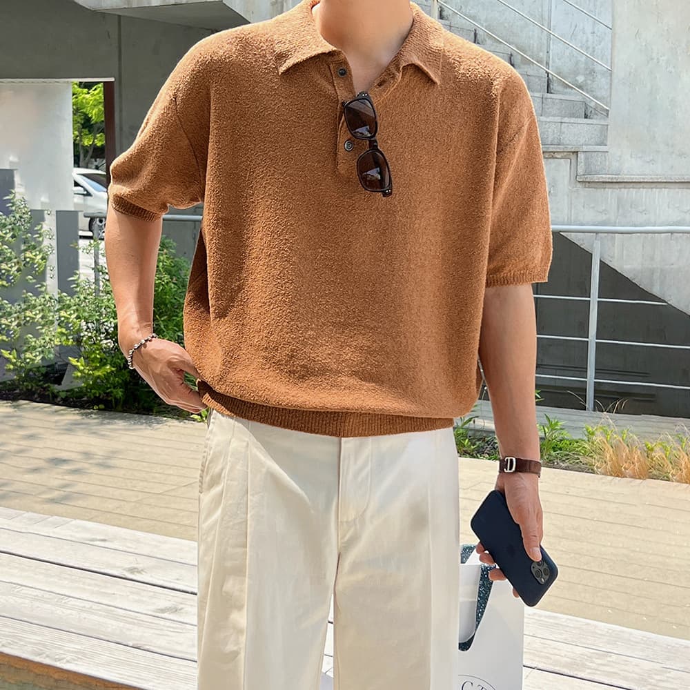 Polo de punto retro sólido manga corta