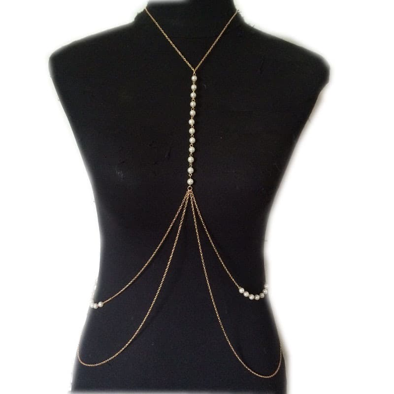 Cadena de cuerpo con perlas estilo europeo y americano