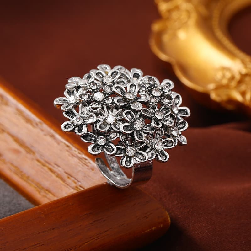 Anillo floral abierto estilo exagerado ajustable