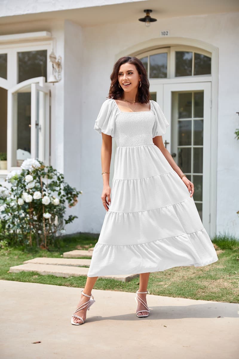 Vestido de cuello cuadrado sin espalda con mangas puff