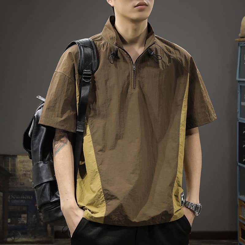 Camisa de cuello alto con cierre media cremallera