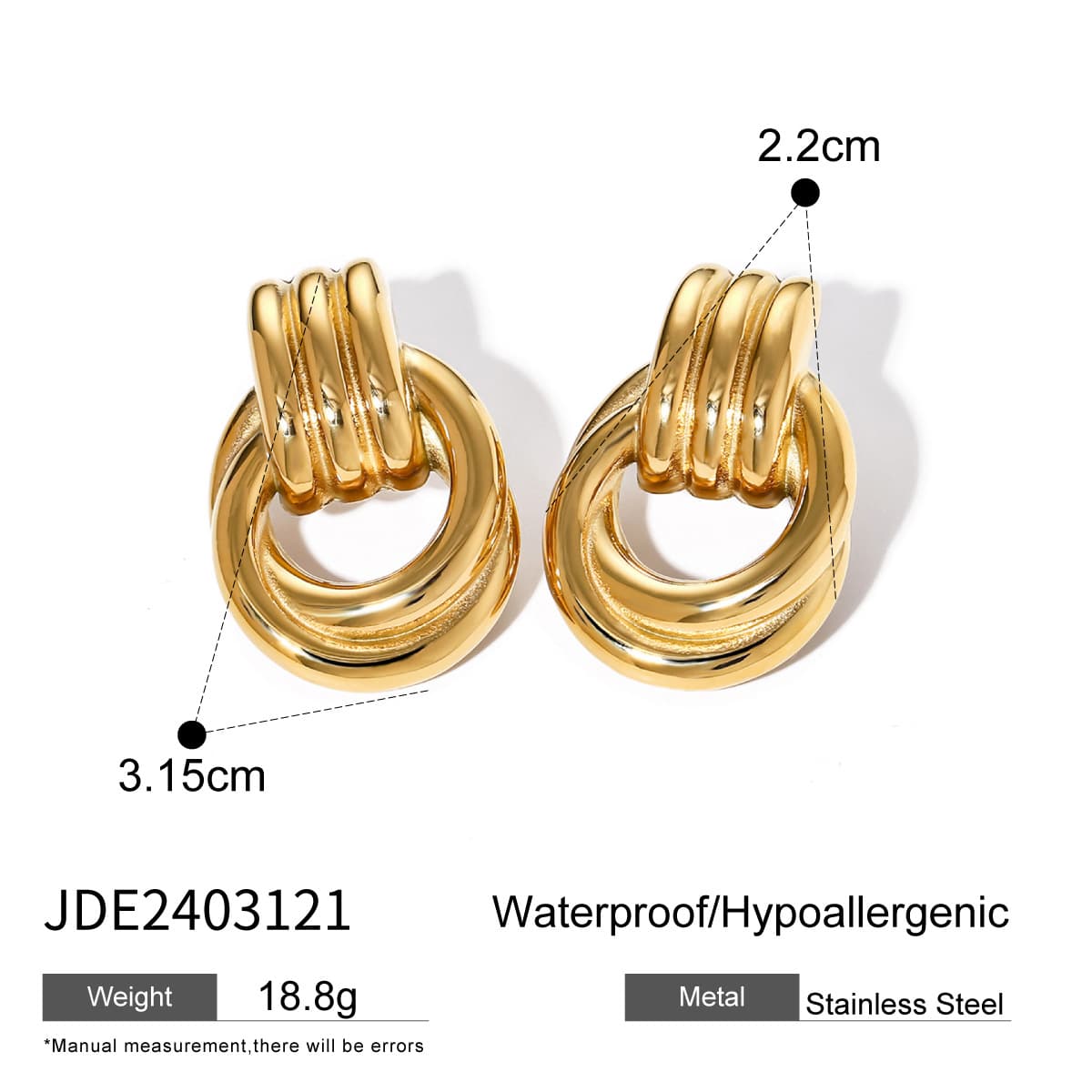 Aretes de acero inoxidable enrollado en oro 18K