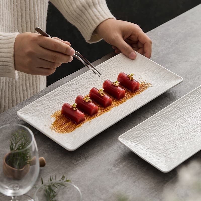 Plato rectangular de cerámica para sushi