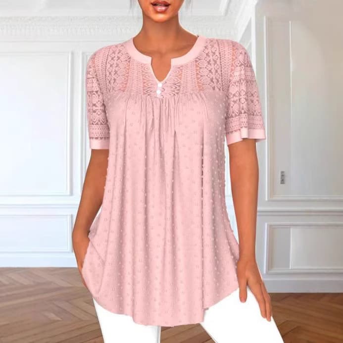 Camiseta mujer cuello redondo encaje manga larga