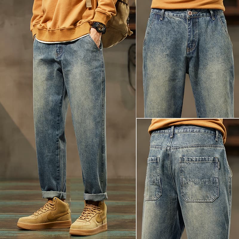 Pantalones denim retro rectos para hombre