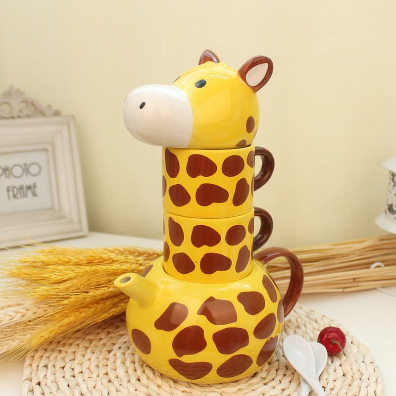 Juego de tazas de cerámica con diseño de jirafa
