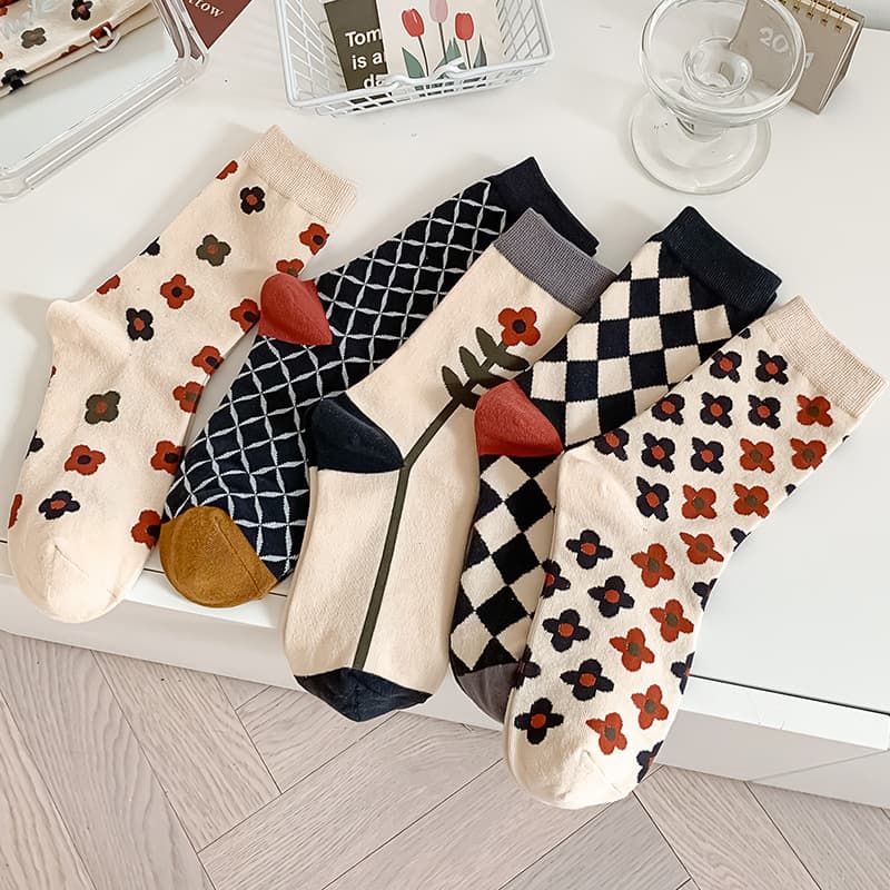 Calcetines de algodón tipo tubo para mujer con patrones