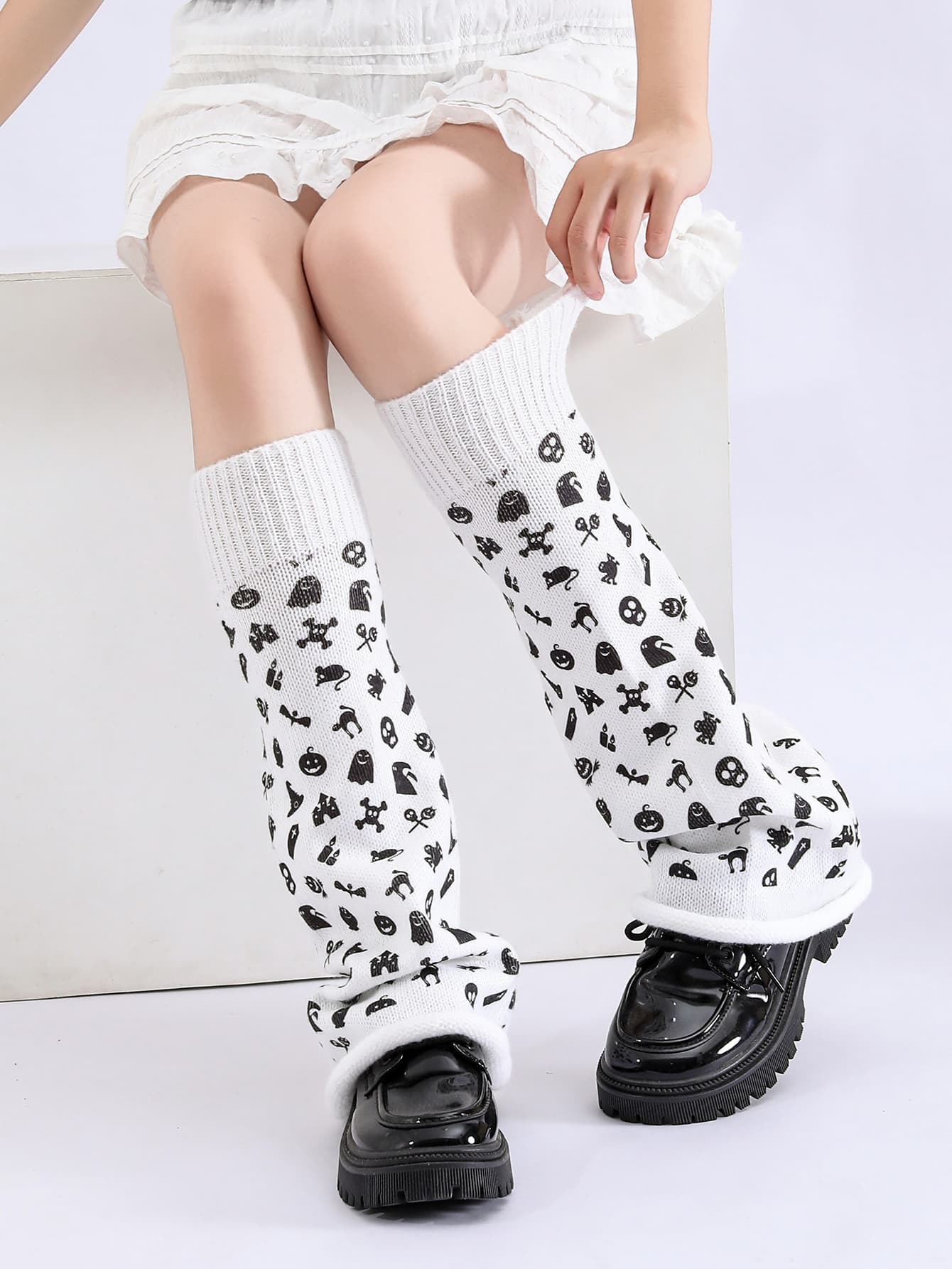 Calcetines leg warmer estampado Halloween neón para fiesta