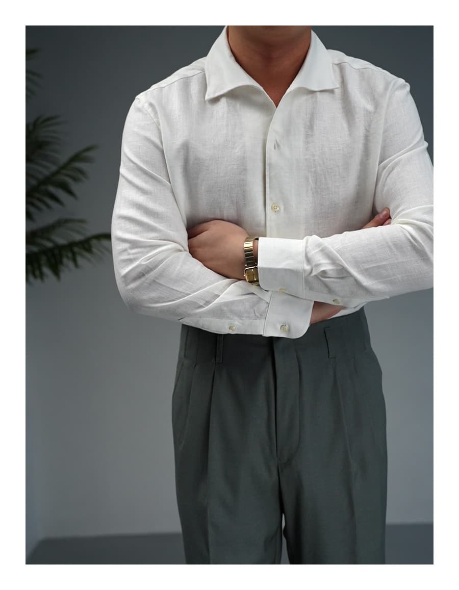 Camisa de lino hombre cuello clásico transpirable