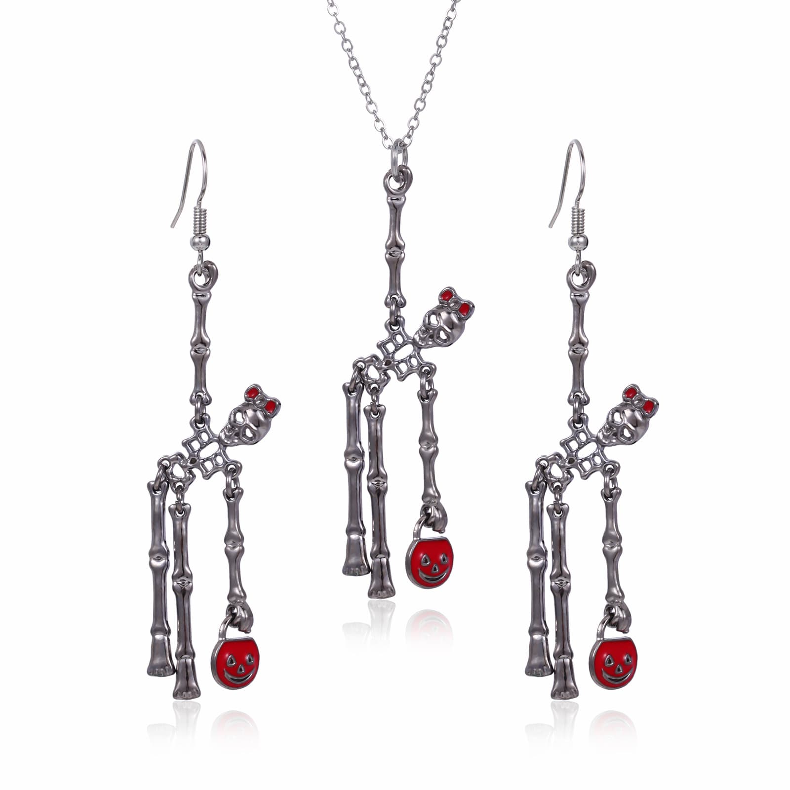 Conjunto de aretes y collar esqueleto halloween