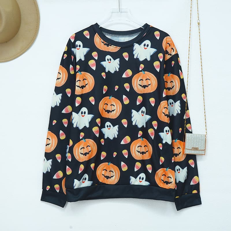 Sudadera con estampado calabaza Halloween manga larga
