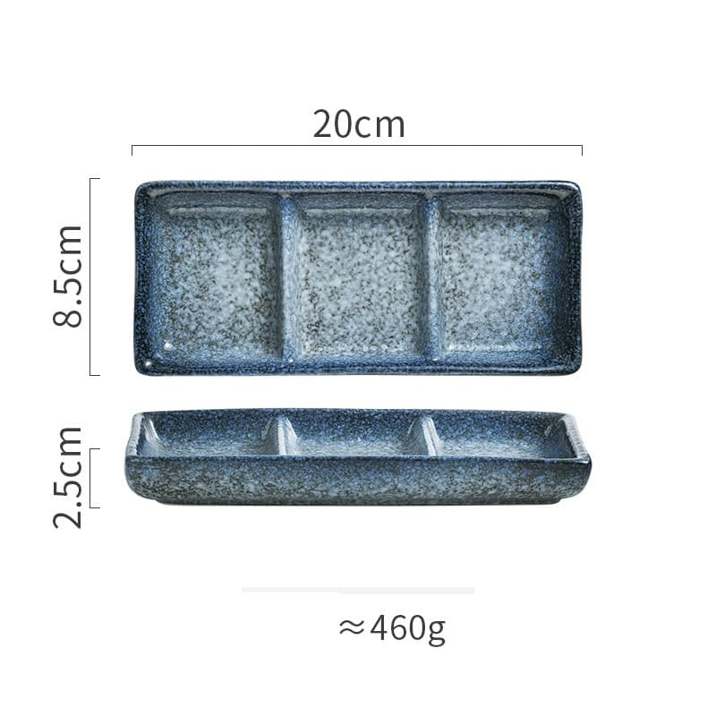Plato de cerámica japonés de tres compartimentos para condimentos
