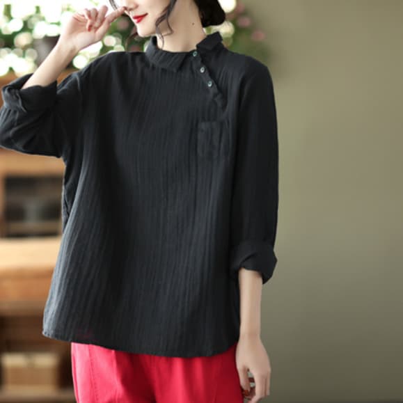 Blusa artística vintage algodón doble capa manga larga