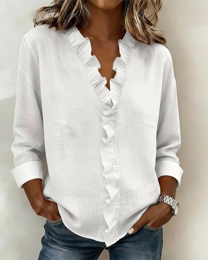 Blusa de algodón con volantes manga larga para mujer