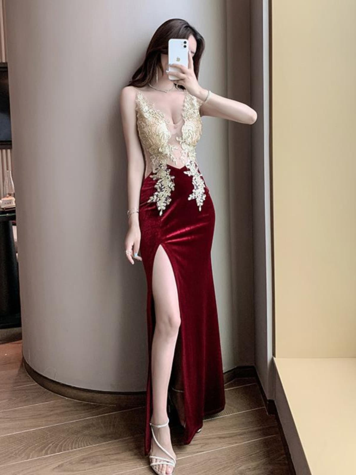 Vestido cola de pez cintura alta para banquetes
